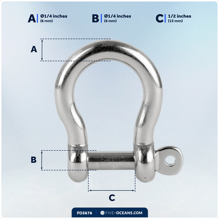 1/4" Captive Screw Pin Bow Anchor Shackle, AISI316 Stainless Steel