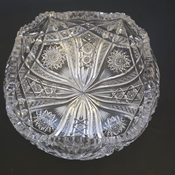 ABP cut glass square bowl American Brilliant crimped tg