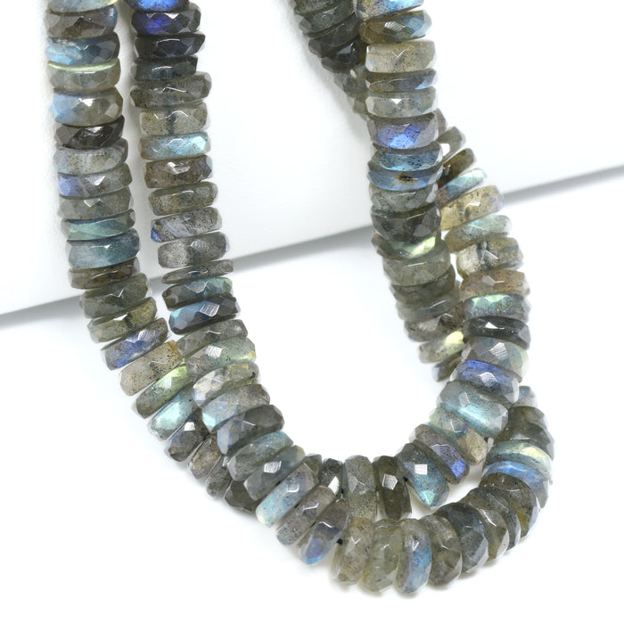 Blue Labradorite 7mm Faceted Tires Bead Strand