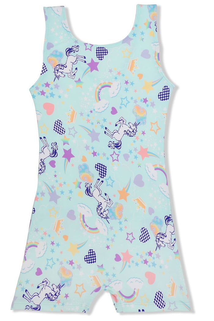 Girl Power Sport Biketard, Pastel Unicorn Forever LE103