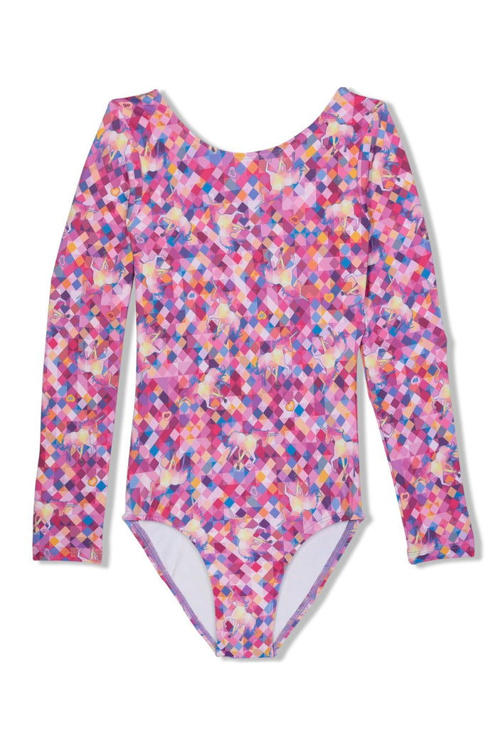 Girl Power Sport Long Sleeve Leotard, Mosaic LE101