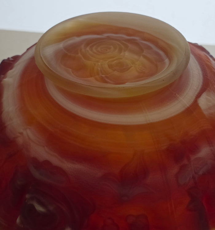 Imperial slag Glass rose satin crimped bowl