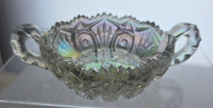L.E. Smith Iridescent Glass 2 handled dish
