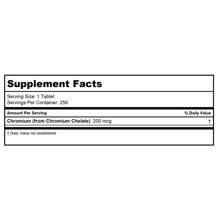 Now Foods GTF Chromium 200 mcg Yeast Free 250 Tablets - 1432 - Supplement Facts panel
