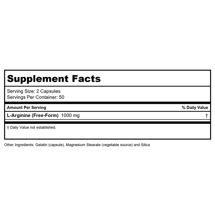 Now Foods L-Arginine 500 mg 100 Vcaps - 0030 - Supplement Facts panel
