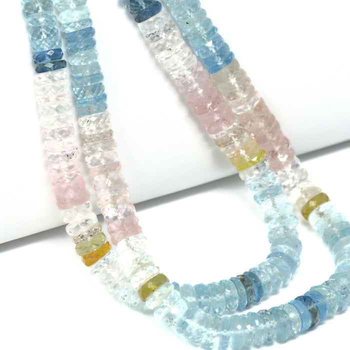 Ombre Aquamarine and Morganite 7mm Faceted Tires Bead Strand