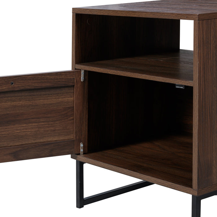Rattan & Wood Storage Nightstand Walnut - Nathan James