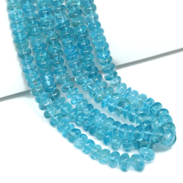 Sea Blue Apatite 5mm – 7mm Smooth Rondelles Bead Strand