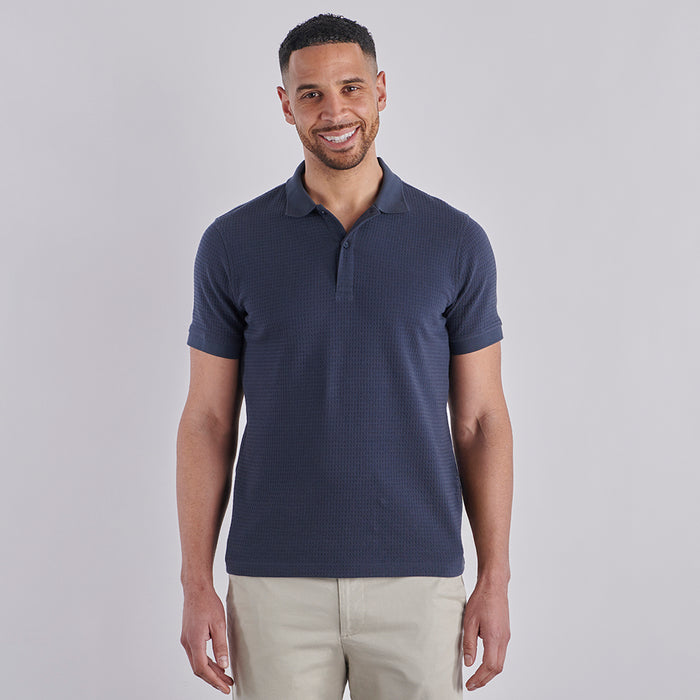Textured Waffle Polo Shirt - Slate