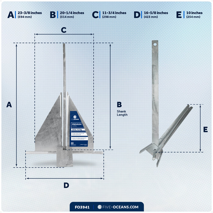 10 Lb. Fluke Anchor, Galvanized Steel - FO3941 - Five Oceans