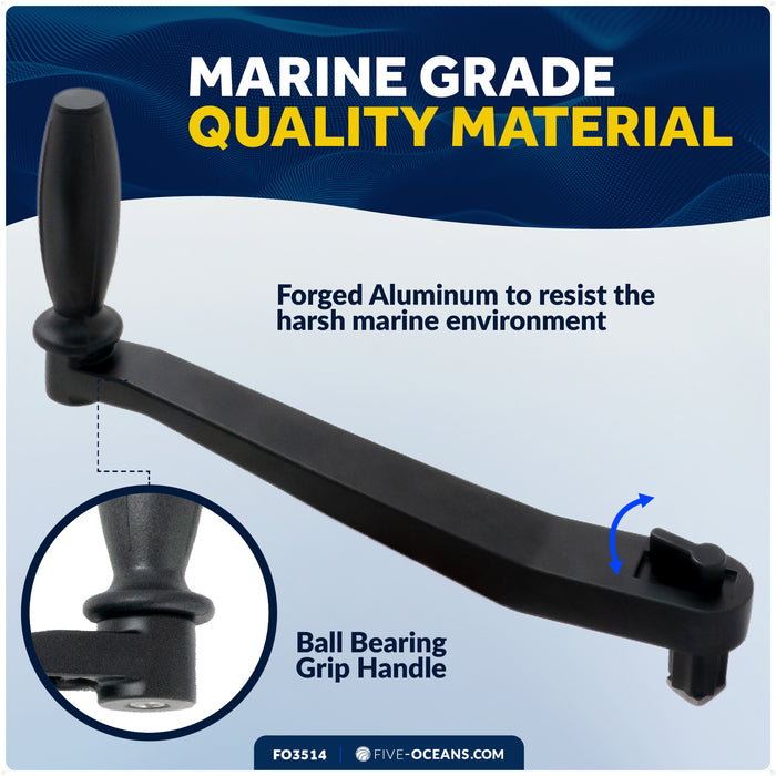 10" Universal Winch Handle Single Grip, Lock-in Mechanism, Black Aluminum - FO3514 - Five Oceans