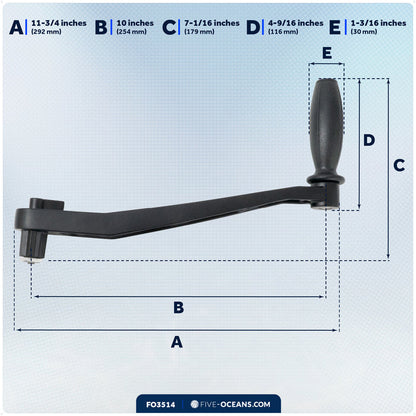 10" Universal Winch Handle Single Grip, Lock-in Mechanism, Black Aluminum - FO3514 - Five Oceans