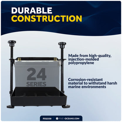 11" x 7" Group 24 Battery Tray with Hold-Down Clamp, Black - FO2359 - Five Oceans
