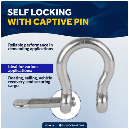 1/4" Captive Screw Pin Bow Anchor Shackle, AISI316 Stainless Steel