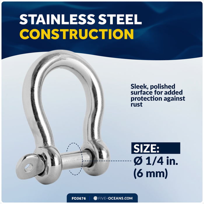 1/4" Captive Screw Pin Bow Anchor Shackle, AISI316 Stainless Steel