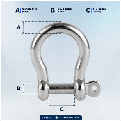 1/4" Captive Screw Pin Bow Anchor Shackle, AISI316 Stainless Steel