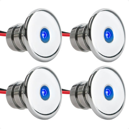 3/4" Round LED Snap-In Mount Courtesy / Mini Accent Light, Blue, 12V, 4-Pack - FO2445-M4 - Five Oceans