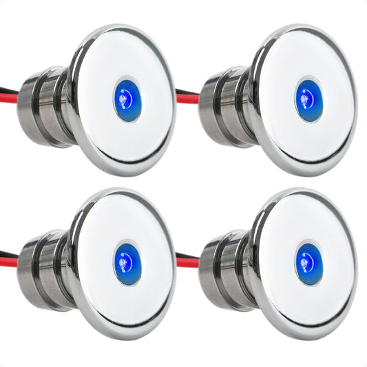 3/4" Round LED Snap-In Mount Courtesy / Mini Accent Light, Blue, 12V, 4-Pack - FO2445-M4 - Five Oceans