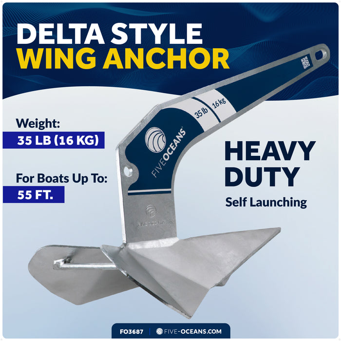 35 Lb / 16 Kg. Delta Anchor, Galvanized Steel - FO3687 - Five Oceans