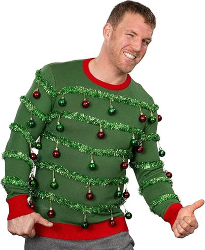 3D Holiday Tree Garland/Ornaments Funny Adult Unisex Ugly Christmas Sweater - TVStoreOnline
