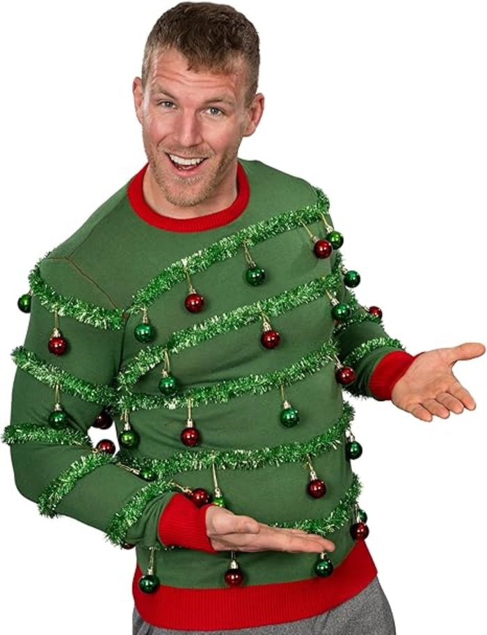 3D Holiday Tree Garland/Ornaments Funny Adult Unisex Ugly Christmas Sweater - TVStoreOnline