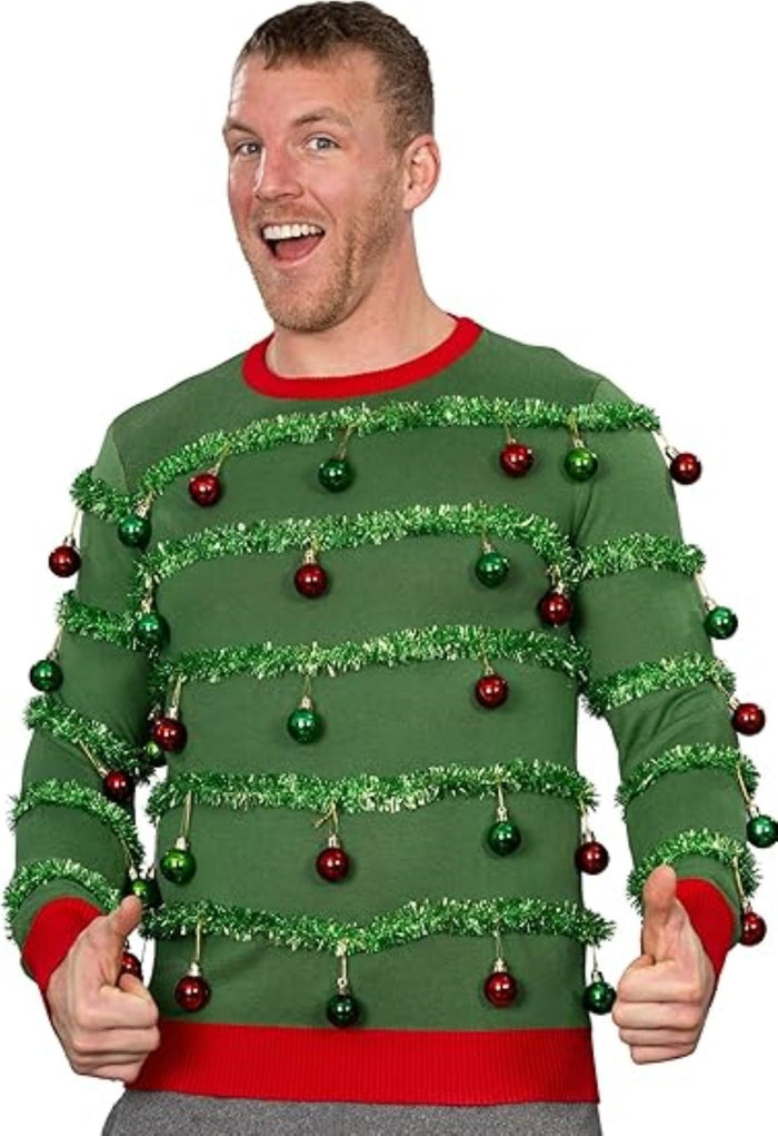 3D Holiday Tree Garland/Ornaments Funny Adult Unisex Ugly Christmas Sweater - TVStoreOnline