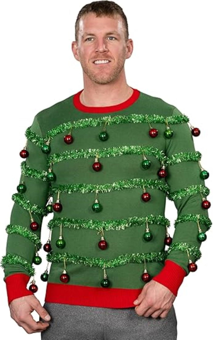 3D Holiday Tree Garland/Ornaments Funny Adult Unisex Ugly Christmas Sweater - TVStoreOnline