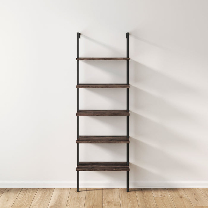 5 - Shelf Ladder Bookshelf Nutmeg Matte Black - Nathan James