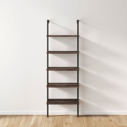 5 - Shelf Ladder Bookshelf Nutmeg Matte Black - Nathan James