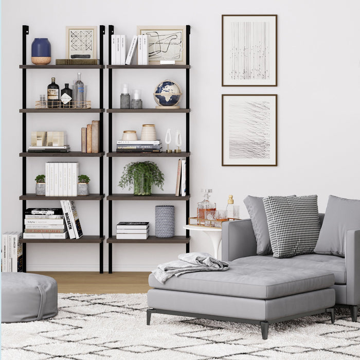 5-Shelf Ladder Bookshelf Nutmeg Matte Black - Nathan James