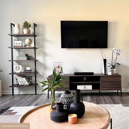 5-Shelf Ladder Bookshelf Nutmeg Matte Black - Nathan James