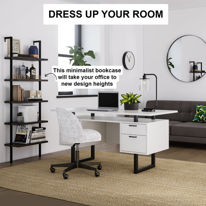 5-Shelf Ladder Bookshelf Nutmeg Matte Black - Nathan James