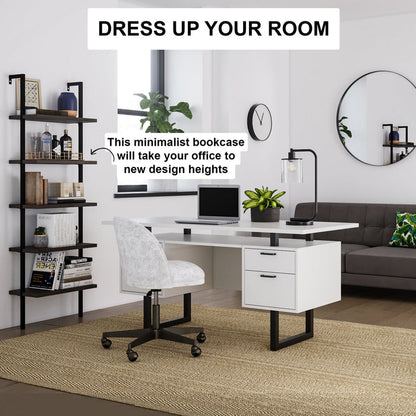 5-Shelf Ladder Bookshelf Nutmeg Matte Black - Nathan James