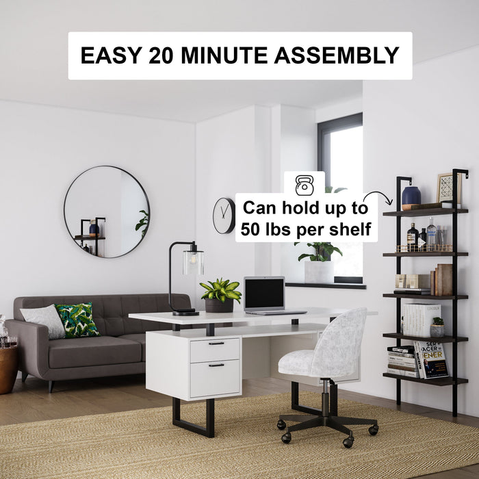 5-Shelf Ladder Bookshelf Nutmeg Matte Black - Nathan James