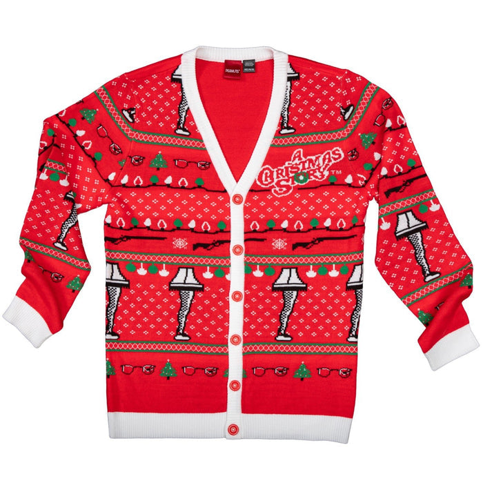 A Christmas Story Leg Lamp Button Up Cardigan Ugly Holiday Sweater - TVStoreOnline