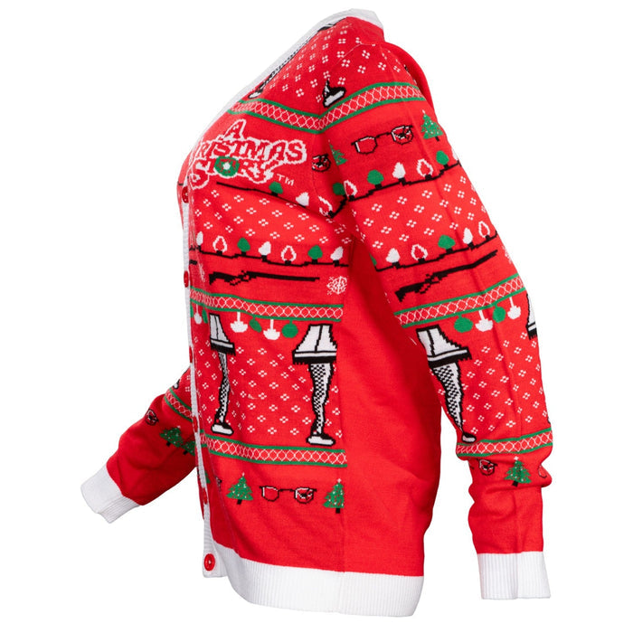 A Christmas Story Leg Lamp Button Up Cardigan Ugly Holiday Sweater - TVStoreOnline