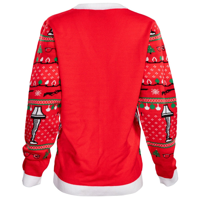 A Christmas Story Leg Lamp Button Up Cardigan Ugly Holiday Sweater - TVStoreOnline