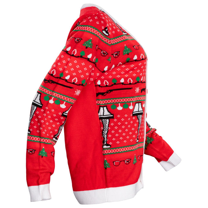 A Christmas Story Leg Lamp Button Up Cardigan Ugly Holiday Sweater - TVStoreOnline