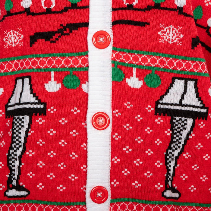 A Christmas Story Leg Lamp Button Up Cardigan Ugly Holiday Sweater - TVStoreOnline