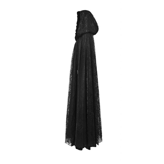 long black gothic cloak with hood side view