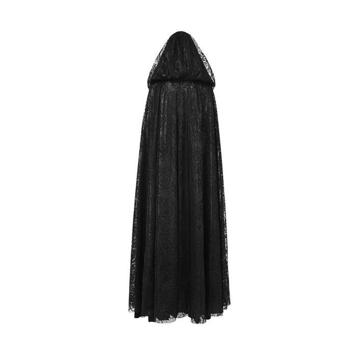 long black gothic cloak with hood back view