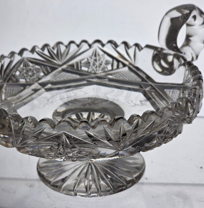 ABP cut glass handled pedestal compote American brilliant period 1886 -1915 PA25