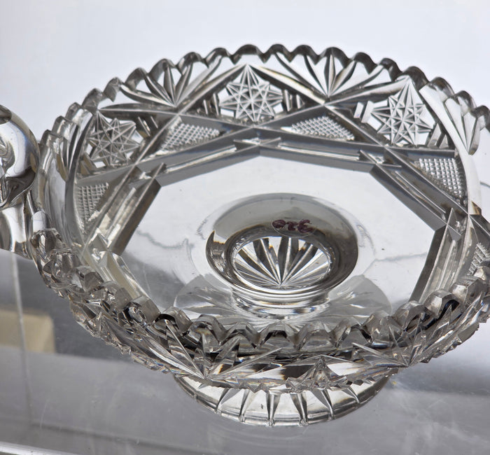 ABP cut glass handled pedestal compote American brilliant period 1886 -1915 PA25