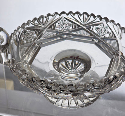 ABP cut glass handled pedestal compote American brilliant period 1886 -1915 PA25