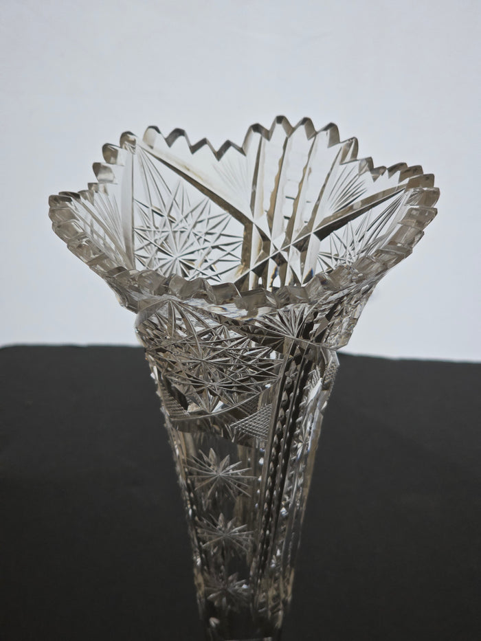 ABP cut glass Signed trumpet vase antique bob23