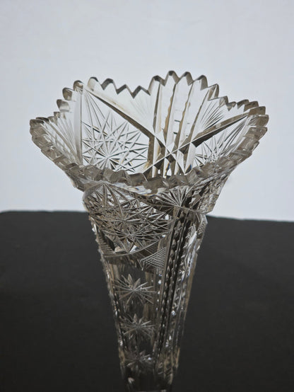 ABP cut glass Signed trumpet vase antique bob23