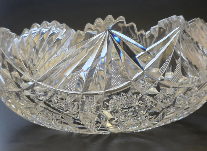 ABP cut glass square bowl American Brilliant crimped  tg