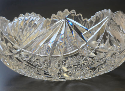 ABP cut glass square bowl American Brilliant crimped  tg