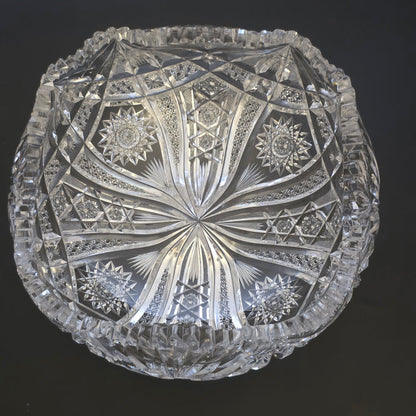 ABP cut glass square bowl American Brilliant crimped  tg