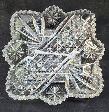 ABP cut glass square bowl American brilliant period 1886 -1915